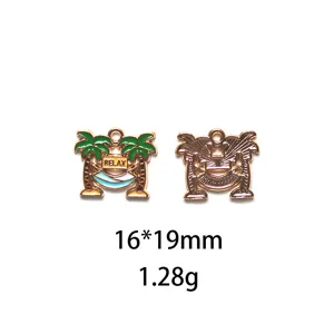Pendentif en alliage émaillé motif palmier hamac de plage pour création bijoux DIY.