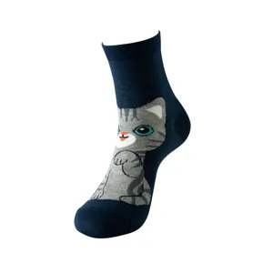 Damen Baumwoll Wadenlange Socken mit grauen Katzen Muster Freizeit Stil Socken Geschenke