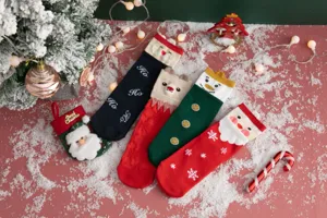 Christmas cotton mid-calf socks set, cute 3D Santa reindeer snowman winter warm socks.