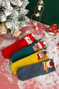 Christmas cartoon mid-tube socks set, 4 pairs of 3D elk and Santa styles for women.