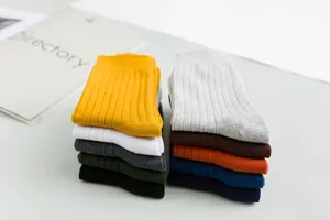 Vue détaillée de chaussettes montantes pour hommes en coton à rayures verticales unies.