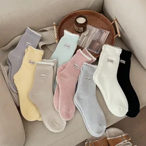 Damen Winter Verdickt Thermische Schneesocken Warm Fleece Gefüttert Mittelhohe Bodensocken Casual Einfarbig Kaltes Wetter