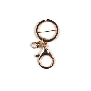 Golden metal keychain lobster clasp brooch accessory detail shot for DIY crafts and jewelry making.