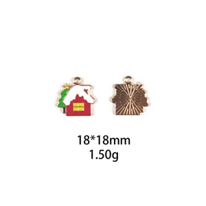 Kerst huis metaal geëmailleerd bedel DIY sieraden hanger accessoires voor armband 18x18mm