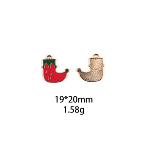 Gedetailleerd overzicht van kerstsok legering DIY bedel hanger, maat 19x20mm, gewicht 1.58g.
