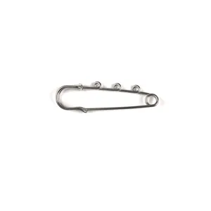 Silver metal safety pin brooch finding with loops for DIY jewelry making and craft projects.