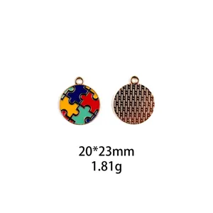 Pendentif en métal de pièce de puzzle émaillé coloré accessoire bijoux DIY 20x23mm