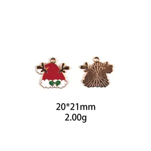 Kerstman muts legering bedel hanger, gedetailleerd voor- en achteraanzicht, 20x21mm.