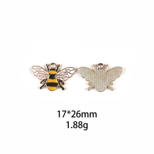 Pendentif abeille en alliage avec huile goutte, taille 17x26mm, poids 1.88g pour accessoires DIY.