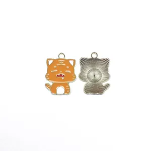 Enamel alloy cute tiger charm pendant detail showing front and back design for DIY jewelry.