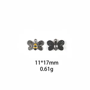 Pendentif abeille goutte huile alliage DIY, details recto et verso de l'accessoire 11x17mm