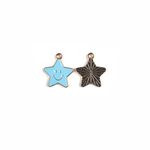 Pendentif étoile émail sourire en alliage pour fabrication de bijoux DIY et accessoires de porte-clés.