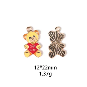 Mignon pendentif ours en émail métal accessoire bijoux DIY porte-clés charme 12x22mm léger