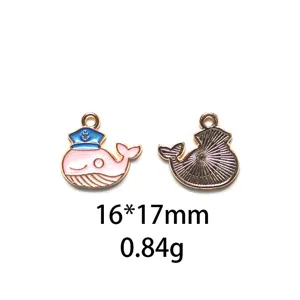 Walvis geemailleerd legering bedelhanger gedetailleerd uitzicht, maritieme stijl DIY sieraden 16x17mm