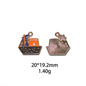 Pendentif breloque en alliage métallique bateau pirate émaillé DIY porte-clés 20x19.2mm