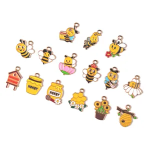 Jolis pendentifs en alliage émaillé abeille pot de miel tournesol accessoires bijoux DIY