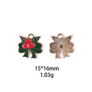 Pendentif breloque nœud baie de houx de Noël en métal émaillé accessoires bijoux DIY pour colliers