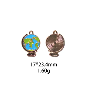 Pendentif globe en métal breloques 17x23.4mm émail géographie accessoires bijoux DIY loisirs