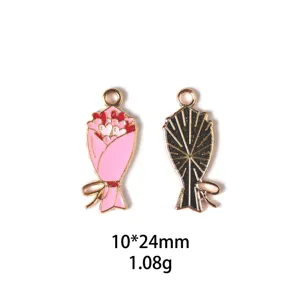 Bouquet de fleurs émail Saint-Valentin alliage DIY bijoux pendentif porte-clés accessoire 10x24mm