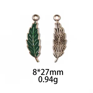 Groene emaille blad legering charm hanger voor DIY sieraden maken, maat 8x27mm.