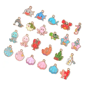 Série Océan Alliage Émail Breloques Animaux Marins Accessoires Bijoux DIY Pendentifs Mignons Pour Portes-Clés Colliers Bracelets