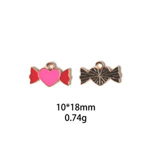 Vue détaillée du charm en alliage cœur bonbon mignon, mesurant 10x18mm, idéal pour bijoux DIY.