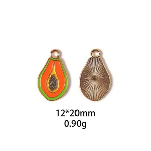 Pendentif breloque en alliage émaillé en forme de papaye pour accessoires de bijoux DIY 12x20mm.