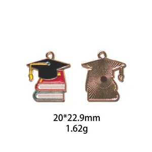 Pendentif chapeau de docteur livres émail métal accessoire bijoux DIY 20x22.9mm
