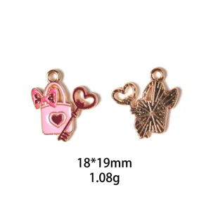 Pendentif cadenas et clé en émail alliage rose pour accessoires bijoux DIY 18x19mm