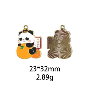 Pendentif en alliage émaillé orange panda du Nouvel An chinois accessoire de bijoux DIY