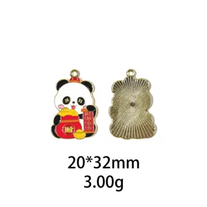 Charm Pendentif Panda en Alliage Émaillé Mignon pour DIY Bijoux et Porte-clés 20x32mm
