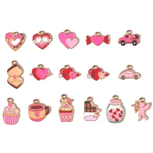 Pendentif cœur émail Saint-Valentin DIY alliage bijoux accessoires porte-clés cadeaux roses mignons