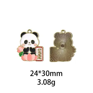 Pendentif Charme Lotus Panda en Alliage DIY Mignon Bijou Animal Accessoire 24x30mm