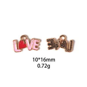 DIY émail LOVE coeur pendentif en métal charms pour fabrication de bijoux 10x16mm