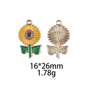 Zonnebloem geemailleerde legering hanger bedel voor DIY sieraden sleutelhanger 16x26mm