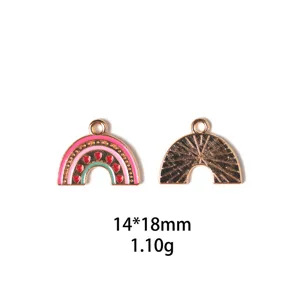 Vue détaillée du pendentif cœur arc-en-ciel en émail alliage, accessoire DIY, 14x18mm.