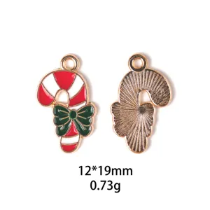 Pendentif canne de bonbon émail métal pour Noël accessoire fabrication bijoux 12x19mm
