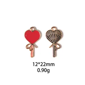 Saint Valentin coeur émail alliage pendentif DIY bijoux accessoires 12x22mm porte-clés pièces