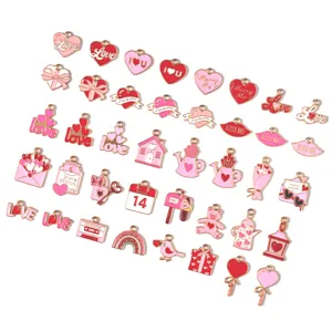 Saint-Valentin DIY Alliage Goutte Huile Amour Cœur Lettre Rose Pendentif Porte-Clés Charm Accessoires de Fabrication de Bijoux