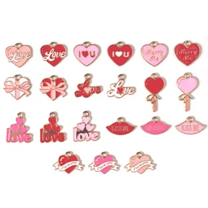 Saint Valentin amour coeur lèvre alliage émail charms pendentifs pour bijoux DIY