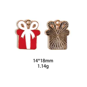 Pendentif en métal boîte cadeau de Noël émaillée pour fabrication de bijoux DIY 14x18mm.