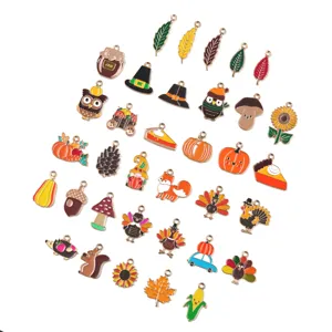Thanksgiving Kalkoen Pompoen Paddenstoel Taart DIY Zinklegering Emaille Charms Hangers Voor Sleutelhanger Sieraden