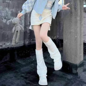 Gebreide beenwarmers detailopname, Japanse stijl JK uniform accessoire, zacht.