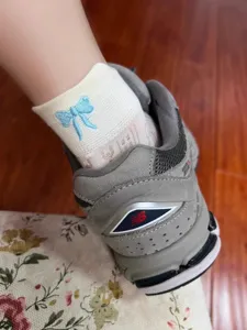 Women's cute bow embroidered short socks, breathable thin cotton socks for autumn summer.
