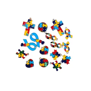 Pendentifs breloques de bijoux en alliage DIY cœur croix de puzzle émaillé coloré pour porte-clés