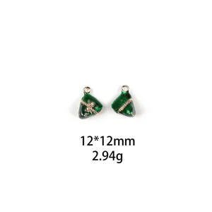 Jolis breloques DIY en alliage Zongzi style chinois, pendentif émail vert 12x12mm.