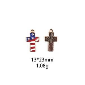 Amerikaanse vlag kruis legering hanger DIY sieraden accessoires, 13x23mm, licht.