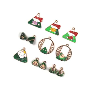 Mignons Breloques de Bijoux DIY en Alliant Émail Zongzi de Style Chinois Pendentif de Dessin Animé pour Porte-Clés Bracelet Collier