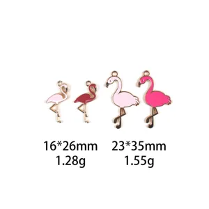 Cute Flamingo Enamel Alloy Charms DIY Jewelry Making Accessories Pink Bird Pendants For Bracelet Keychain Crafts