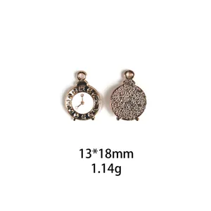 Pendentif breloque métal horloge double face, accessoire bijou DIY 13x18mm pour porte-clés.
